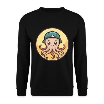 Octopus Kawaii Cartoon Character Animal Pet Face - Unisex Sweatshirt - black - Front - Alina (178cm) & Michal (187cm)