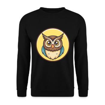 Eule Kawaii Cartoon Figur Tier Haustier Gesicht - Unisex Pullover - Schwarz - Vorne - Alina (178cm) & Michal (187cm)