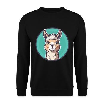 Alpaca Kawaii Cartoon Character Animal Pet Face - Unisex Sweatshirt - black - Front - Alina (178cm) & Michal (187cm)