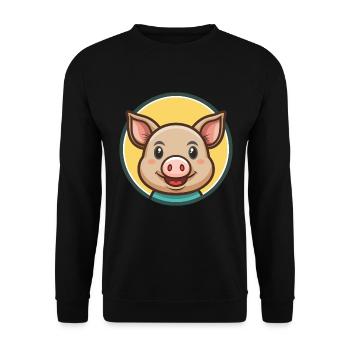 Cochon Kawaii Dessin animé Personnage Animal Animal Visage - Sweat-shirt Unisexe - noir - Devant - Alina (178cm) & Michal (187cm)