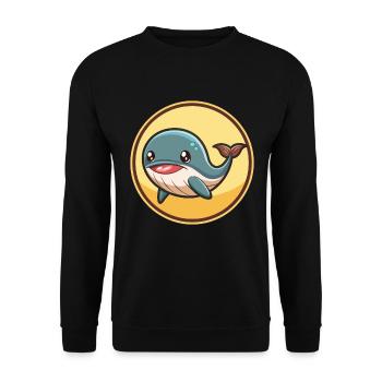 Wal Kawaii Cartoon Figur Tier Haustier Gesicht - Unisex Pullover - Schwarz - Vorne - Alina (178cm) & Michal (187cm)