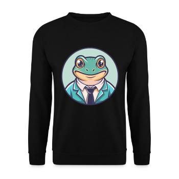 Frog Kawaii Cartoon Character Animal Pet Face - Unisex Sweatshirt - black - Front - Alina (178cm) & Michal (187cm)