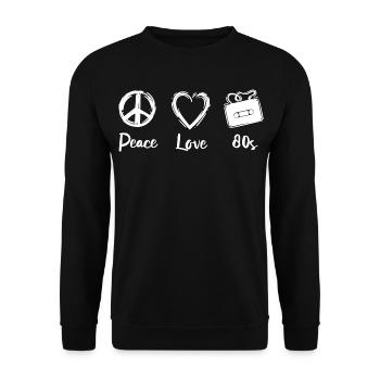 Frieden Liebe 80er Jahre - Unisex Pullover - Schwarz - Vorne - Alina (178cm) & Michal (187cm)