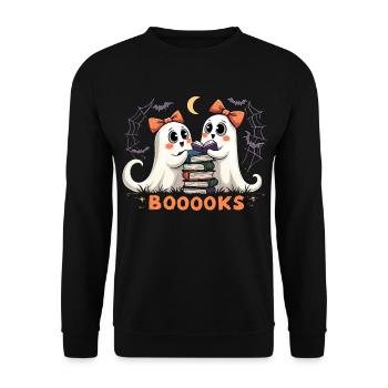 Cute Ghosts Reading Books - Halloween Fun - Unisex Sweatshirt - black - Front - Alina (178cm) & Michal (187cm)