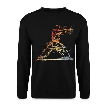 Karateka Linienskizze Retro - Unisex Pullover - Schwarz - Vorne - Alina (178cm) & Michal (187cm)