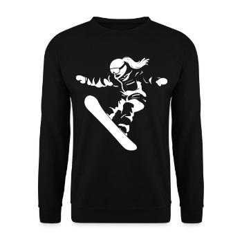 Snowboarderin Zeichnung - Unisex Pullover - Schwarz - Vorne - Alina (178cm) & Michal (187cm)