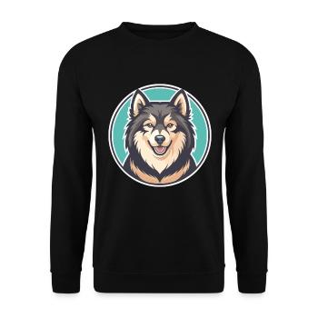Finnish Lapphund Dog Breed Cartoon Kawaii Clipart - Unisex Sweatshirt - black - Front - Alina (178cm) & Michal (187cm)