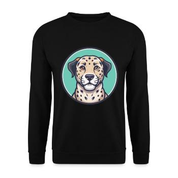 Leopard Cur Dog Breed Funny Cartoon Kawaii Clipart - Unisex Sweatshirt - black - Front - Alina (178cm) & Michal (187cm)