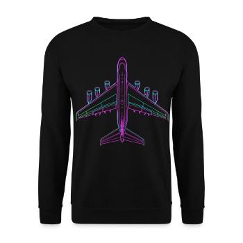Flugzeug 80er Look - Unisex Pullover - Schwarz - Vorne - Alina (178cm) & Michal (187cm)