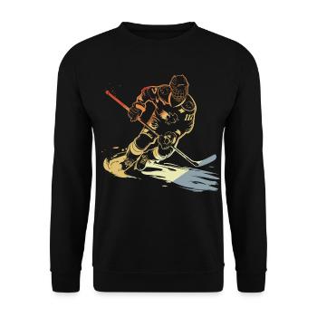 Eishockeyspieler Skizze Retro - Unisex Pullover - Schwarz - Vorne - Alina (178cm) & Michal (187cm)