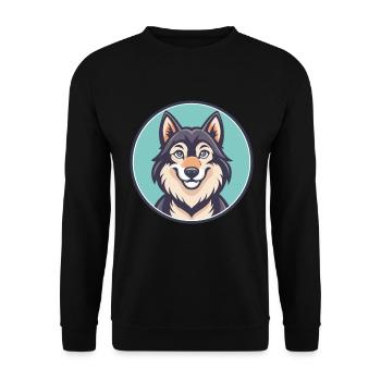 Saarloos Wolfdog Hunderasse Cartoon Kawaii Clipart - Unisex Pullover - Schwarz - Vorne - Alina (178cm) & Michal (187cm)