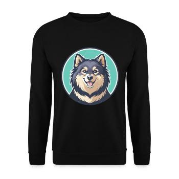 Schwedische Lapphund Hunderasse Cartoon Kawaii Clipart - Unisex Pullover - Schwarz - Vorne - Alina (178cm) & Michal (187cm)