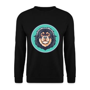 Tibetische Dogge Hunderasse Karikatur Kawaii Clipart - Unisex Pullover - Schwarz - Vorne - Alina (178cm) & Michal (187cm)