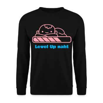 Level Up, Bald-Papa! - Unisex Pullover - Schwarz - Vorne - Alina (178cm) & Michal (187cm)