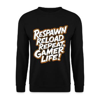 RÉAPPARAÎTRE, RECHARGER, RÉPÉTER. LA VIE DE GAMER - Sweat-shirt Unisexe - noir - Devant - Alina (178cm) & Michal (187cm)