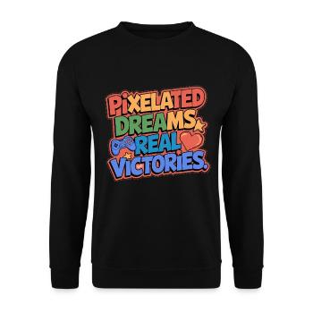 PIXELIGE TRÄUME, ECHTE SIEGE, SPIELE - Unisex Pullover - Schwarz - Vorne - Alina (178cm) & Michal (187cm)