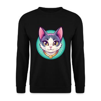 Japanische Bobtail Katze Rasse Karikatur Kawaii Tier - Unisex Pullover - Schwarz - Vorne - Alina (178cm) & Michal (187cm)