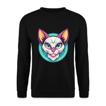 Khao Manee Chat Race Dessin Animé Kawaii Animal Pet - Sweat-shirt Unisexe - noir - Devant - Alina (178cm) & Michal (187cm)