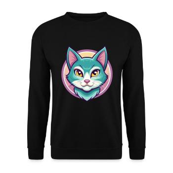 Chat bleu russe race dessin animé Kawaii Animal Pet - Sweat-shirt Unisexe - noir - Devant - Alina (178cm) & Michal (187cm)