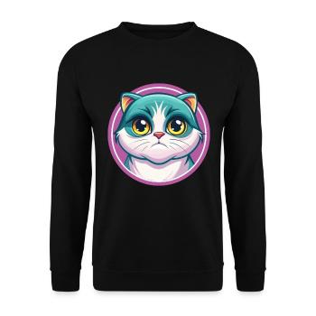 Schottisch Falten Katze Rasse Karikatur Kawaii Tier Haustier - Unisex Pullover - Schwarz - Vorne - Alina (178cm) & Michal (187cm)