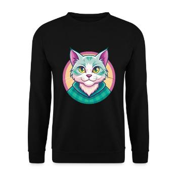 Scottish Straight Cat Breed Cartoon Kawaii Animal - Unisex Sweatshirt - black - Front - Alina (178cm) & Michal (187cm)