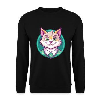 Highlander Katzenrasse Cartoon Kawaii Tier Haustier - Unisex Pullover - Schwarz - Vorne - Alina (178cm) & Michal (187cm)