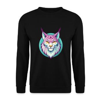 Lynx eurasien Chat race Dessin animé Kawaii Animal Animal Pet - Sweat-shirt Unisexe - noir - Devant - Alina (178cm) & Michal (187cm)