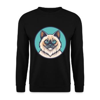 Birman Chat Race Dessin Animé Kawaii Animal Pet - Sweat-shirt Unisexe - noir - Devant - Alina (178cm) & Michal (187cm)