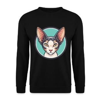 Cornish Rex Chat Race Dessin animé Kawaii Animal Pet - Sweat-shirt Unisexe - noir - Devant - Alina (178cm) & Michal (187cm)