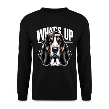 Basset Hound Gangster Was geht ab Hund Geschenk - Unisex Pullover - Schwarz - Vorne - Alina (178cm) & Michal (187cm)