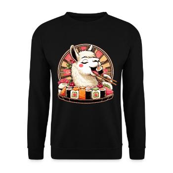 Sushi Lama Maki Geschenk - Unisex Pullover - Schwarz - Vorne - Alina (178cm) & Michal (187cm)