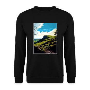 Mendip Hills Anob Travel Poster Souvenir Paint WPA - Unisex Sweatshirt - black - Front - Alina (178cm) & Michal (187cm)