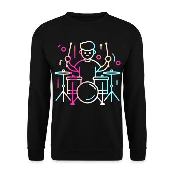 Drummer Junge Zeichnung - Unisex Pullover - Schwarz - Vorne - Alina (178cm) & Michal (187cm)