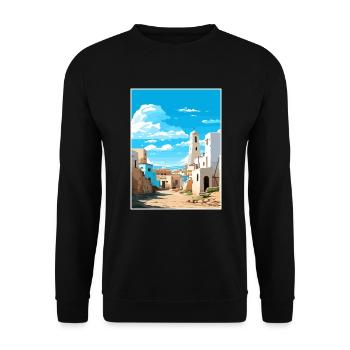Essaouira Morocco Travel Poster Souvenir Paint WPA - Unisex Sweatshirt - black - Front - Alina (178cm) & Michal (187cm)