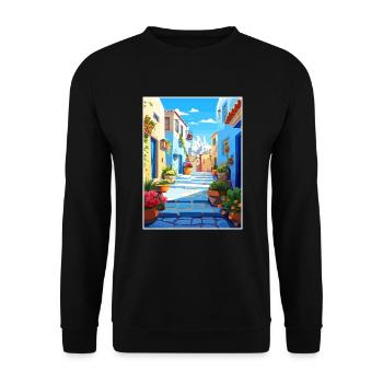 Chefchaouen Maroc Affiche de voyage vintage souvenir - Sweat-shirt Unisexe - noir - Devant - Alina (178cm) & Michal (187cm)