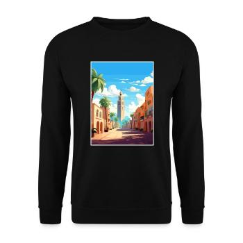 Casablanca Marokko Reiseposter Souvenir Farbe WP - Unisex Pullover - Schwarz - Vorne - Alina (178cm) & Michal (187cm)