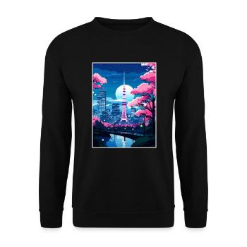 Japon Tokyo Voyage Affiche Souvenir Carte Postale Peinture - Sweat-shirt Unisexe - noir - Devant - Alina (178cm) & Michal (187cm)