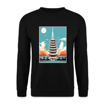 Japon Tokyo Voyage Affiche Souvenir Carte Postale Peinture - Sweat-shirt Unisexe - noir - Devant - Alina (178cm) & Michal (187cm)