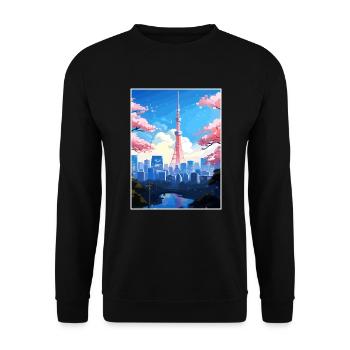 Japon Tokyo Voyage Affiche Souvenir Carte Postale Peinture - Sweat-shirt Unisexe - noir - Devant - Alina (178cm) & Michal (187cm)