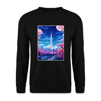 Japon Tokyo Voyage Affiche Souvenir Carte Postale Peinture - Sweat-shirt Unisexe - noir - Devant - Alina (178cm) & Michal (187cm)