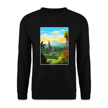 Indonesien Reise Poster Souvenir Postkarte Malerei - Unisex Pullover - Schwarz - Vorne - Alina (178cm) & Michal (187cm)