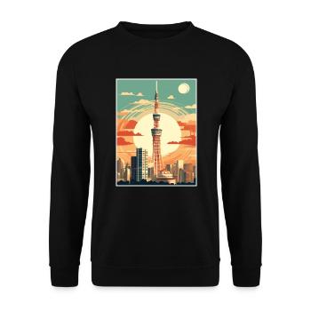 Japon Tokyo Voyage Affiche Souvenir Carte Postale Peinture - Sweat-shirt Unisexe - noir - Devant - Alina (178cm) & Michal (187cm)