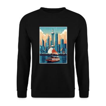 Shanghai Chine Voyage Affiche Souvenir Peinture WPA - Sweat-shirt Unisexe - noir - Devant - Alina (178cm) & Michal (187cm)