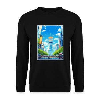 Japon Tokyo Voyage Affiche Souvenir Carte Postale Peinture - Sweat-shirt Unisexe - noir - Devant - Alina (178cm) & Michal (187cm)