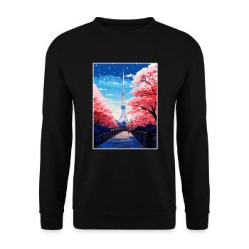 Japon Tokyo Voyage Affiche Souvenir Carte Postale Peinture - Sweat-shirt Unisexe - noir - Devant - Alina (178cm) & Michal (187cm)