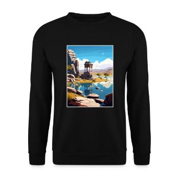 Hampi India Travel Poster Souvenir Postcard Paint - Unisex Sweatshirt - black - Front - Alina (178cm) & Michal (187cm)