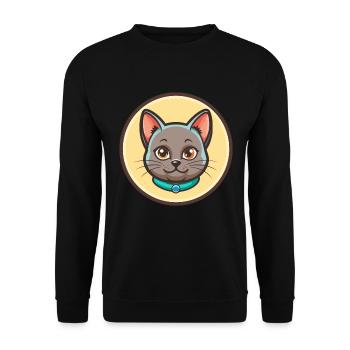 Chat bleu russe race dessin animé Kawaii animal de compagnie - Sweat-shirt Unisexe - noir - Devant - Alina (178cm) & Michal (187cm)
