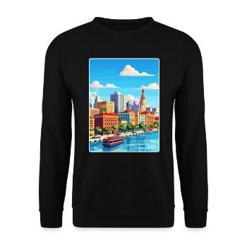Rosario Argentina Travel Poster Souvenir Paint WPA - Unisex Sweatshirt - black - Front - Alina (178cm) & Michal (187cm)