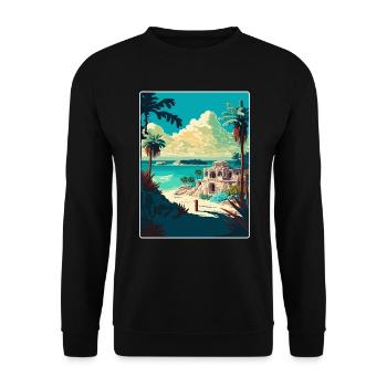 Tulum Travel Poster Souvenir WPA Postcard Painting - Unisex Sweatshirt - black - Front - Alina (178cm) & Michal (187cm)