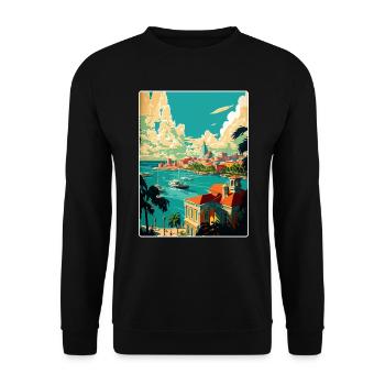 Nassau Caribbean Travel Poster Souvenir Paint WPA - Unisex Sweatshirt - black - Front - Alina (178cm) & Michal (187cm)